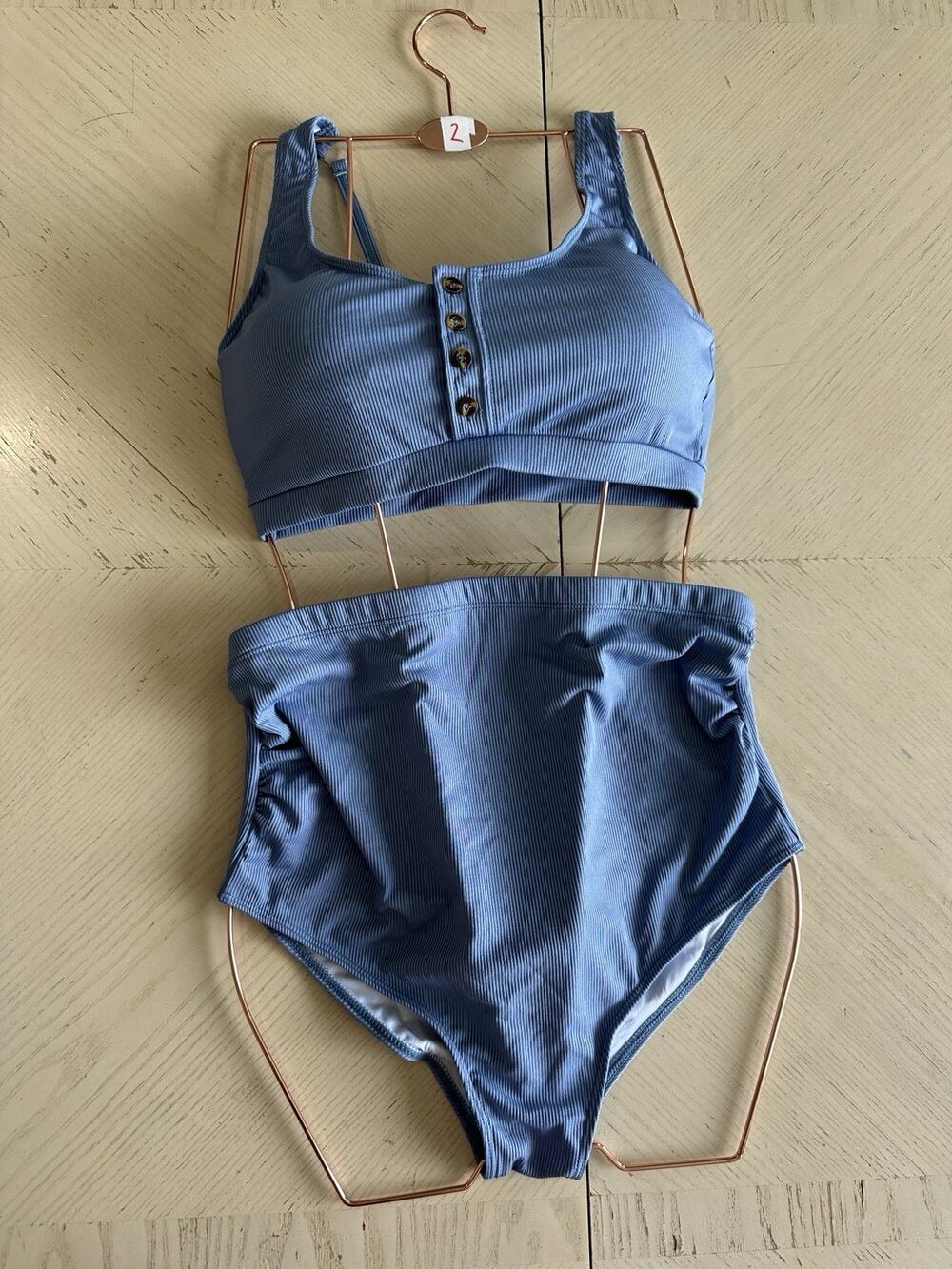 Womens Bikini Set Two Piece High Waist Swimsuit Tummy Control. Sz S